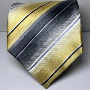 Kenneth Cole Reaction 100% Silk Mens Necktie Blue/Gold/White L 61" W 3 1/2"